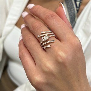 Baguette & Round Cut Diamond Statement Ring 18K Rose Gold 1.19Cttw Size 5.75